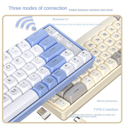 Bàn Phím Cơ Gaming không dây GK65 chống ồn - Bluetooth + USB - Pin sạc TypeC - Hotswap cho máy tính laptop điện thoại hàng nhập khẩu