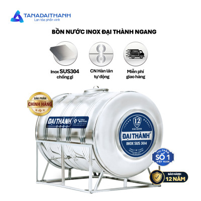 Bồn nước inox Đại Thành Ngang (500L, 1000L, 1500L, 2000L) - SUS 304, Hàng chính hãng (Chỉ bán tại khu vực miền Nam)