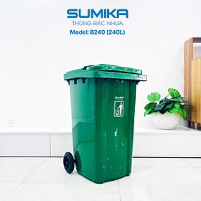 Thùng rác nhựa công cộng SUMIKA B240, dung tích 240L, có bánh xe
