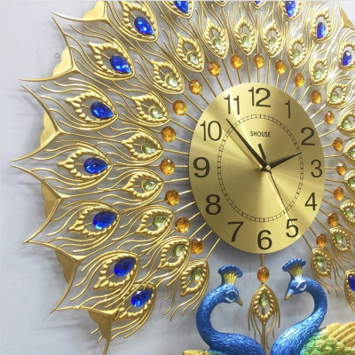 Đồng Hồ Con Công Treo Tường Chim Khổng Tước Vàng DTN009 kim trôi không gây tiếng động trang trí phòng khách