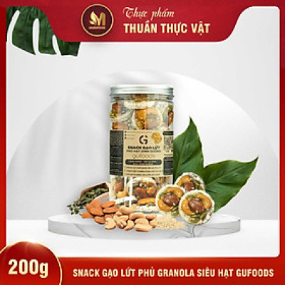 Snack Gạo Lứt Phủ Granola Siêu Hạt GUfoods 200g - Bữa ăn nhẹ tiện lợi, Giàu dinh dưỡng, Ăn vặt healthy, Hỗ trợ giảm cân, Ăn kiêng, Eat clean, Thuần chay