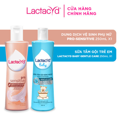Bộ Dung Dịch Vệ Sinh Lactacyd Pro Sensitive Da Nhạy Cảm 250ml + Sữa Tắm Gội Trẻ em Lactacyd Baby Gentle Care 250ml