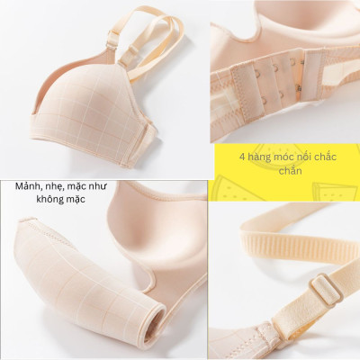 Áo Lót Nữ Không Gọng, Áo Ngực Đệm Mỏng Azuno A09 Cotton Nâng Ngực, Họa Tiết Kẻ Caro Nhiều Màu