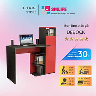 Bàn Học Gỗ Công Nghiệp Liền Giá Sách SMLIFE Debock