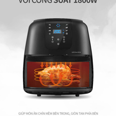 Nồi Chiên Không Dầu Điện Tử Lock&Lock EJF296BLK (7.2 Lít) - Kèm Chảo Nướng - Hàng Chính Hãng