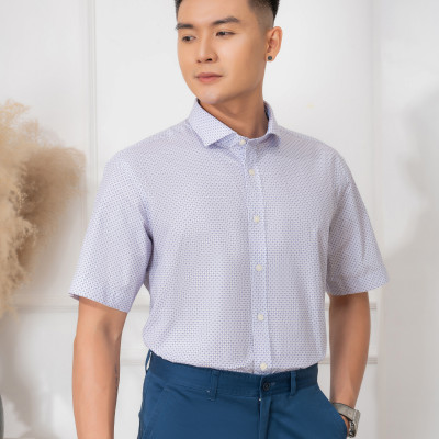 Áo sơ mi nam công sở họa tiết nhỏ cộc tay Custom Fit mã ALGS-C84