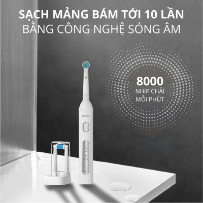 Bàn chải điện đầu xoay tròn Kachi MK361 kèm đế sạc không dây và 2 đầu bàn chải