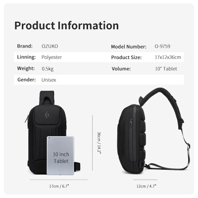 Túi đeo ngực nam đa chức năng OZUKO chống trộm chống thấm nước