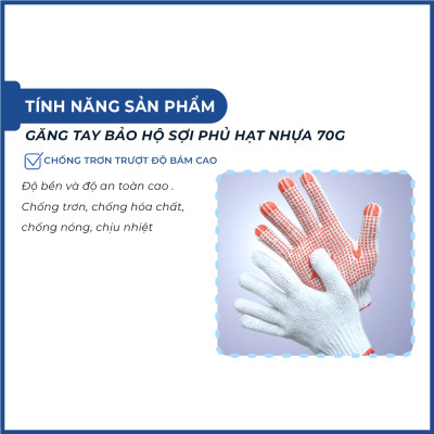 Găng tay bảo hộ sợi phủ hạt nhựa 70g sợi cao cấp chống trơn trượt độ bám cao