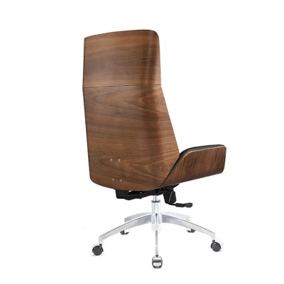 Ghế giám đốc da bò lưng ốp gỗ cao cấp có tựa đầu NB1004, công thái học lưng ốp gỗ chống mỏi lưng