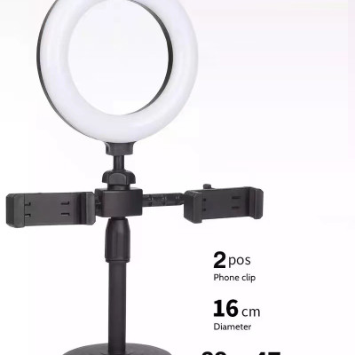 Đèn led livestream mini 16cm để bàn tích hợp 2 giá đỡ điện thoại kiểu chữ T- Hàng chính hãng