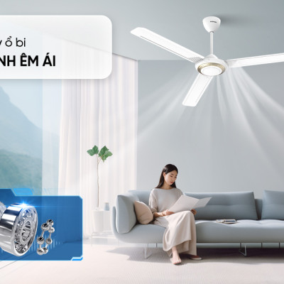 Quạt trần Sunhouse 3 cánh SHD-7658, công suất 75W, sải cánh dài 1,4 mét, 5 cấp độ gió, vận hành không tiếng ồn, Hàng chính hãng
