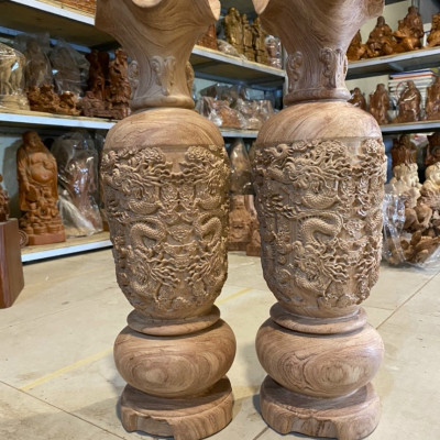 Cặp LỤC BÌNH KHẮC TỨ LINH HÚT TÀI LỘC BẰNG GỖ HƯƠNG ĐÁ KT CAO 30×10×10CM