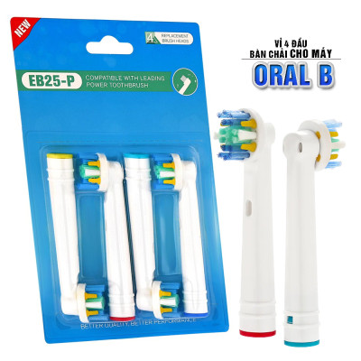 Cho máy Oral B Braun, bộ 4 Đầu Bàn Chải đánh răng điện thay thế MIHOCO EB25-P New Floss Action, đánh tan mảng bám, cao răng, làm sạch vết ố