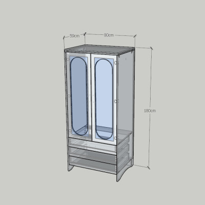 HAPPY FURNITURE , Tủ lưu trữ 2 cửa kính 3 ngăn kéo - CHEVY, TLT_050 , 80cm x 59cm x 180cm DxRxC