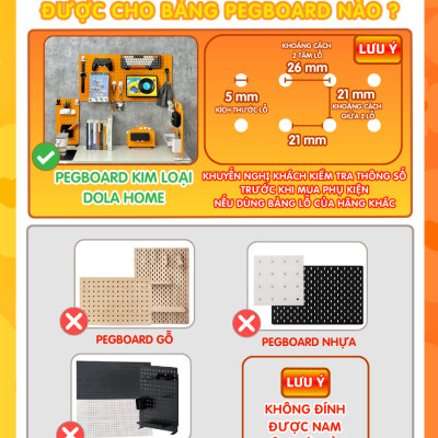 Bảng lỗ  Pegboard Dola Home kim loại cao cấp tiện dụng đặt bàn học, bàn làm việc, trang trí decor nhà cửa ngắn nắp