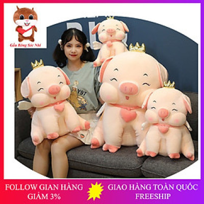 Gấu bông gối ôm Heo Vương Miện vải nhung cao cấp co giãn 4 chiều