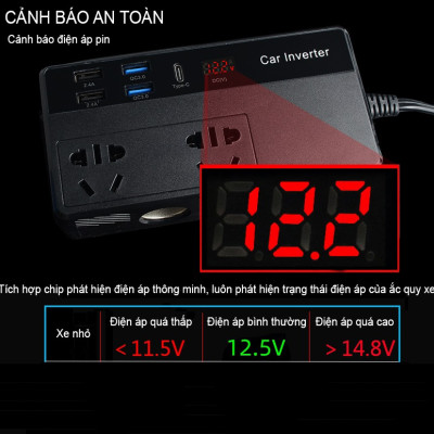 Bộ Chuyển Đổi Nguồn Điện DC 12V Sang AC 110V/220V 150W Hỗ Trợ Cổng Type-C M2012 - Hàng Nhập Khẩu