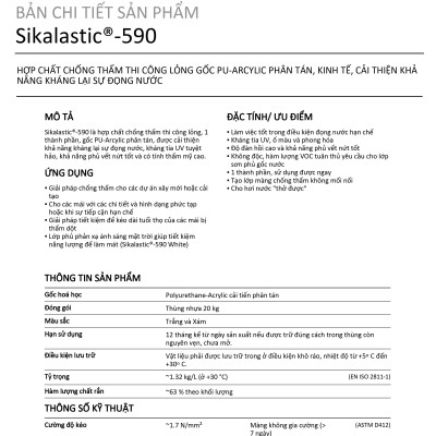 Chống thấm không cần đục gạch, chống thấm sân thượng, sàn mái lộ thiên - Sikalastic 590 (thùng 20kg)