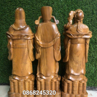 Bộ tam đa phúc lộc thọ bằng gỗ bách xanh thơm phức kt cao 50×15×12cm 