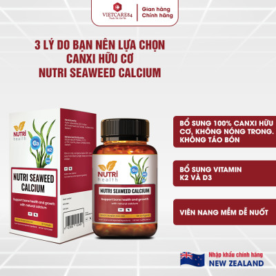 [Tặng Kem bôi khớp Stabil] Combo 2 Hộp Canxi Hữu Cơ New Zealand Nutri Seaweed Calcium 60 Viên - Bổ Sung Canxi, Tăng Chiều Cao, Chống Loãng Xương