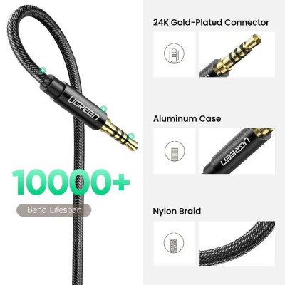 Ugreen UG60847AV118TK 2M màu đen 3.5mm 3 ngấn nối dài Cáp âm thanh dây bện nylon 50cm hỗ trợ micro - HÀNG CHÍNH HÃNG