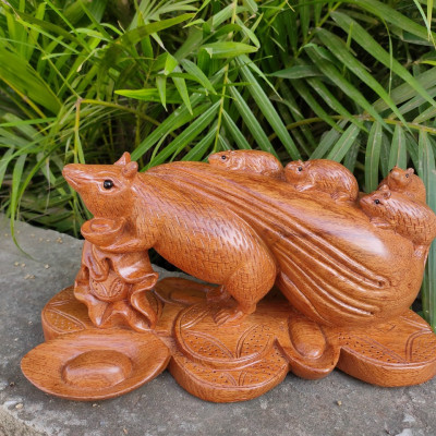 Tượng con chuột bằng gỗ hương đá kt 20×15×12.5cm