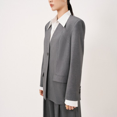 Áo blazer vai rộng không cổ Naomi thiết kế cao cấp WHITE CHIC