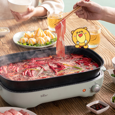 Nồi Điện Đa Năng, Nồi Lẩu Nướng Đa Năng BEAR SUBE004 3 Khay Rời Dung Tích 4L, Công Suất 1200W - Hàng Chính Hãng