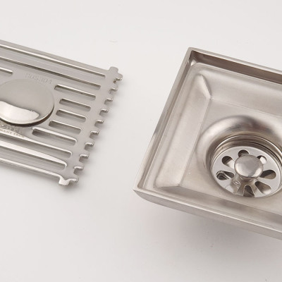 Phễu thu sàn, thoát sàn chống hôi có đường thoát cho máy giặt Inox SUS 304 10X10cm Eurolife EL-HG05