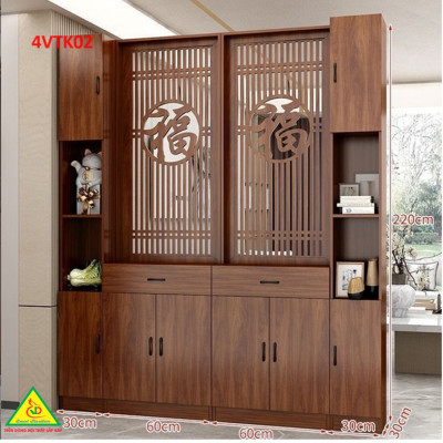 Vách ngăn phòng khách, vách ngăn tủ kệ bằng gỗ 4VTK02 - Nội thất lắp ráp Viendong adv