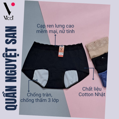 Quần lót nữ chống tràn nguyệt san vải cotton thoáng khí, cạp cao Vicci QV.NS1 mềm mại, kháng khuẩn khử mùi