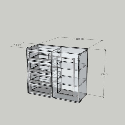 HAPPY FURNITURE , Tủ lưu trữ 4 ngăn kéo 1 cửa mở - MAY , TLT_060 , 110cm x 45cm x 93cm DxRxC