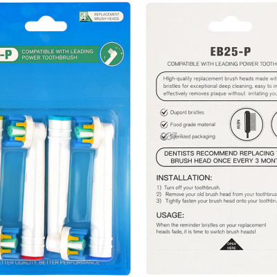 Cho máy Oral B Braun, bộ 4 Đầu Bàn Chải đánh răng điện thay thế MIHOCO EB25-P New Floss Action, đánh tan mảng bám, cao răng, làm sạch vết ố