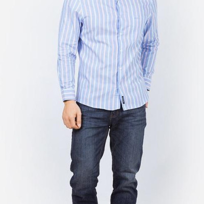 Ao sơ mi nam dài tay ALIGRO 100% chất cotton xanh da trời cổ bẻ dáng ôm body ALGS106