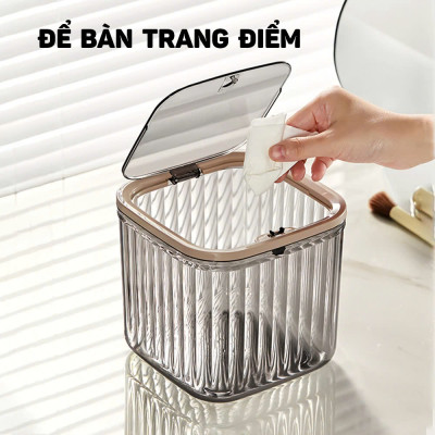 Hộp Rác Mini Để Bàn Văn Phòng, Hộp Đựng Rác Trong Suốt Có Nắp Bật - Hàng chính hãng