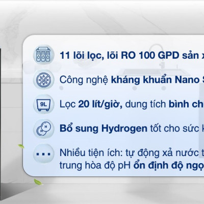 Máy lọc nước RO Hòa Phát 3 chức năng HPN666 - Hệ thống 11 lõi - Tủ đứng - Hàng chính hãng - Bảo hành 3 năm