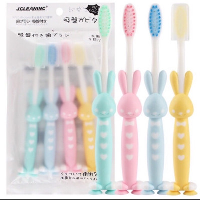 Đồ dùng Sản phẩm dụng cụ vệ sinh -Set  4 bàn chải đánh răng hình thú cho bé có đế hít ,nhiều màu ,phù hợp cho bé dưới 10 tuổi