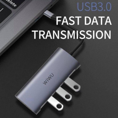 Hub sạc nhanh đa năng 7 in 1 chia cổng Type-C hiệu WIWU ALPHA A731HP Ba Cổng USB 3.0 - Hàng Chính Hãng 