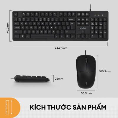 Bộ bàn phím chuột có dây PROLiNK GMK-1005M Fullsize cao cấp, chống thấm nước, độ nhạy cao dành cho máy tính, Laptop - Hàng chính hãng