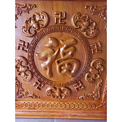 Tranh điêu khắc tích ngũ phúc lâm môn bằng gỗ hương đá đẹp long lanh kt 81×81×5cm
