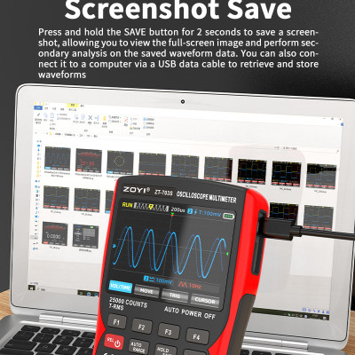 Đồng hồ đo điện vạn năng kỹ thuật số Zoyi ZT-703S 3 trong 1, tích hợp đo sóng hai kênh 50 mhz, lưu trữ dữ liệu dạng sóng, máy phát tín hiệu dao động kép, băng thông 280ms, tốc độ pc - Hàng Chính Hãng