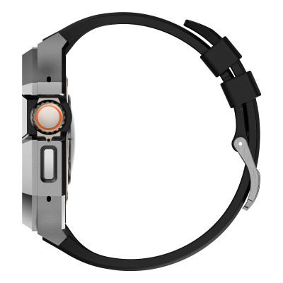 Ốp Case Vỏ Thép Không Gỉ bảo vệ tích hợp dây đeo Fluororubber cho Apple Watch Ultra / Apple Watch Ultra 2 49mm - Hàng Chính Hãng