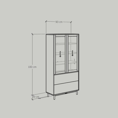 [Happy Home Furniture] CATY , Kệ sách 6 tầng cửa kính 2 ngăn kéo - chân sắt ,  90cm x 39cm x 180cm (DxRxC), KSA_019