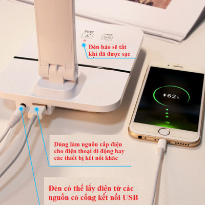 Đèn Bàn Học LED USB Di Động Cao Cấp Có Thể Gập Hai Chỗ – 03 Chế Độ Ánh Sáng Vàng Bảo Vệ Mắt Chống Cận - Hàng Chính Hãng  miDoctor