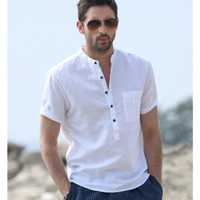 Áo sơ mi nam ngắn tay cổ tàu, chất liệu đũi mềm mát, sản phẩm cao cấp Đũi Việt