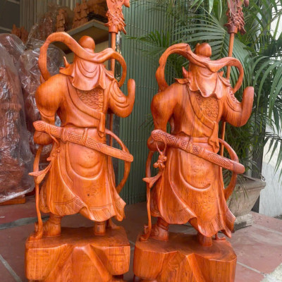 Tượng quan công trấn ải bằng gỗ hương đá kt cao 80×29×19cm