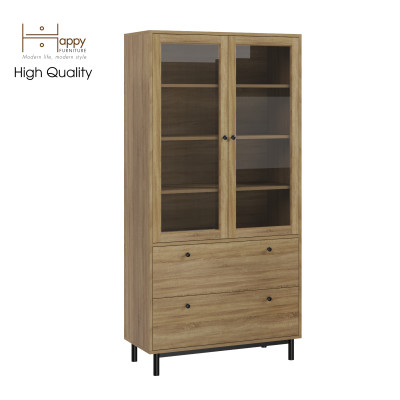 [Happy Home Furniture] CATY , Kệ sách 6 tầng cửa kính 2 ngăn kéo - chân sắt ,  90cm x 39cm x 180cm (DxRxC), KSA_019
