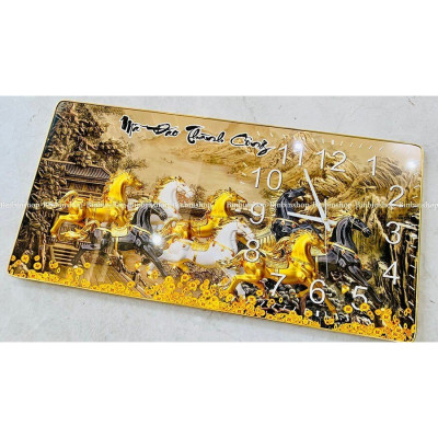 (CÓ ẢNH THẬT) Tranh đồng hồ tráng gương treo tường mã đáo thành công tranh phong thủy