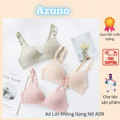 Áo Lót Nữ Không Gọng, Áo Ngực Đệm Mỏng Azuno A09 Cotton Nâng Ngực, Họa Tiết Kẻ Caro Nhiều Màu